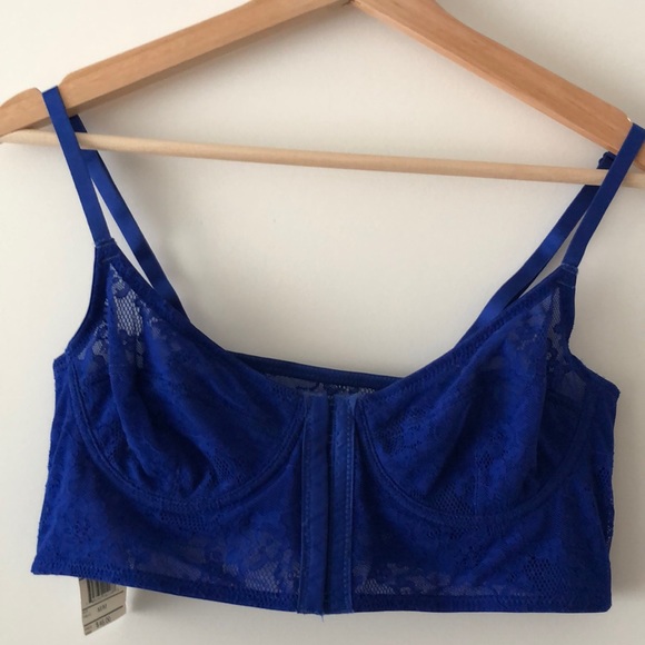 Intimately Free People Lace Front Closure Corset Bralette Blue Women’s Medium - Picture 1 of 2